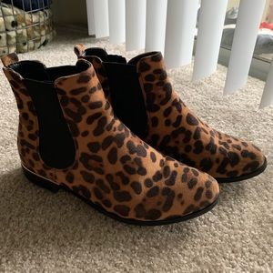 Suede Leopard Print Ankle Boots